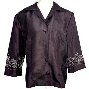 Karin Stevens Brown Embroidered Blouse 3/4 Sleeves Size 8